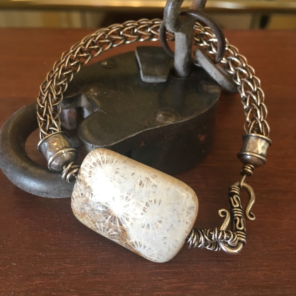 New sterling handmade Boutique fossil stone bracelet